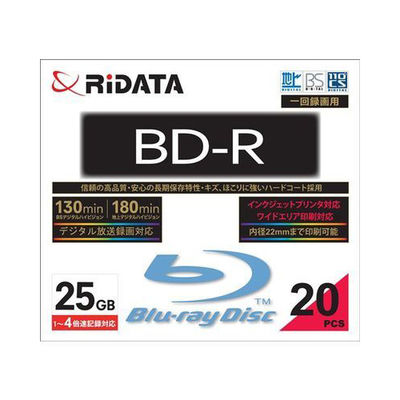 RiDATA BDR130PW4X20PSCC 一回録画用BD-R ワイドプリントレーベルディスク 1～4倍速 25GB 20枚スリムケース