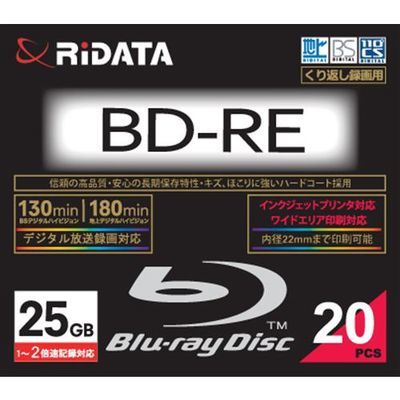 RiDATA 繰り返し録画用BD-RE ワイドプリントレーベルディスク 1～2倍速 25GB 20枚スリムケース