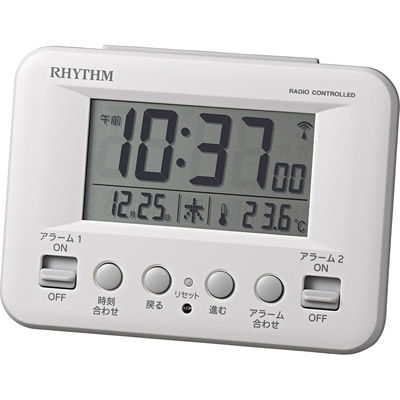 電波時計 目覚まし時計 電子音ダブルアラーム 温度 カレンダー ライト付き フィットウェーブD191(白)