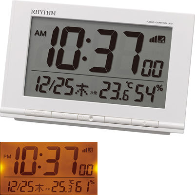 リズム 8RZ193SR03 電波時計 目覚まし時計 電子音アラーム 温度 湿度 カレンダー ライト付き フィットウェーブD193(白)