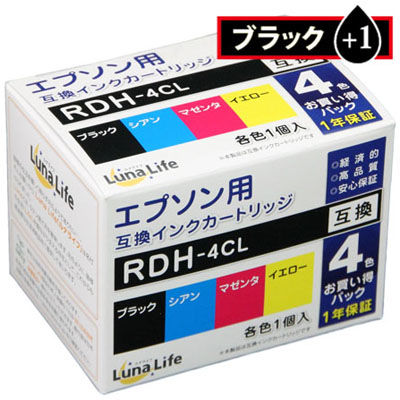 Luna Life エプソン用 RDH-4CL 互換インクカートリッジ ブラック1本おまけ付き5本セット