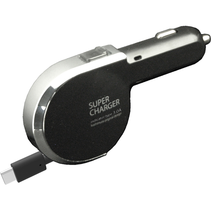 【メール便での発送商品】 DC充電器 リール インジケーター 3A Type-C BK