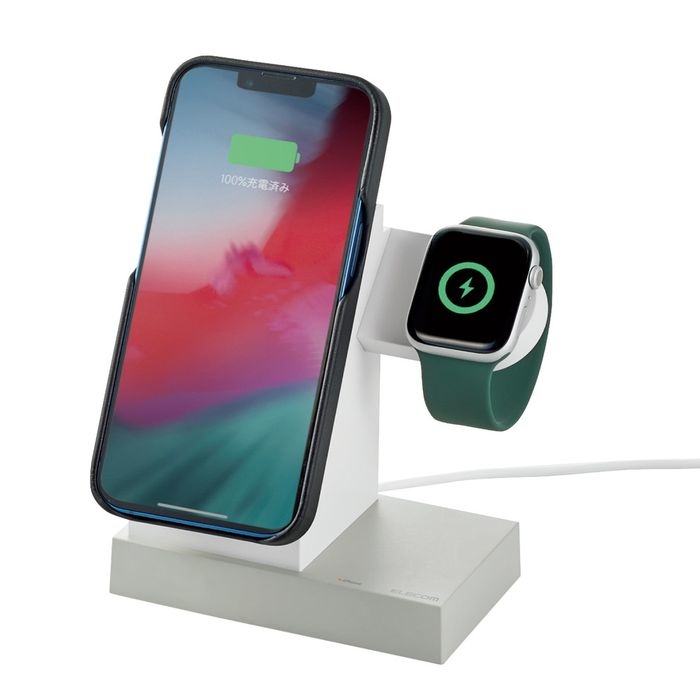 ワイヤレス充電器 7.5W マグネット式 スタンド アップルウォッチ充電器はめ込み可 同時充電可 ホワイト