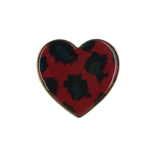 グリップトック スマホグリップ ハート型 ヒョウガラ レッド