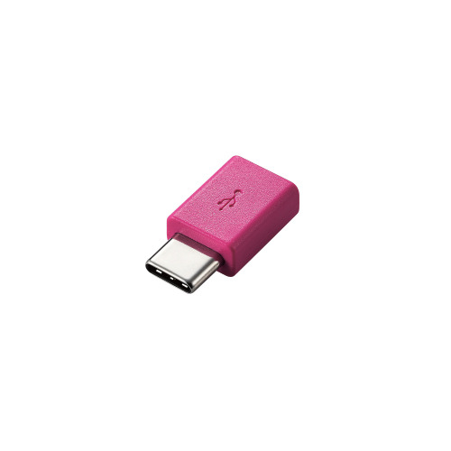 【メール便での発送商品】スマートフォン用USB変換アダプタ USB(microBメス)-USB(Cオス) ピンク