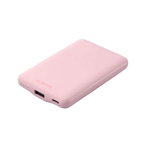 【メール便での発送商品】モバイルバッテリー 5000mAh 軽量 小型 最大15W 入出力(Type-C×1) 出力(USB-A×1) C-Aケーブル付属 ピンク