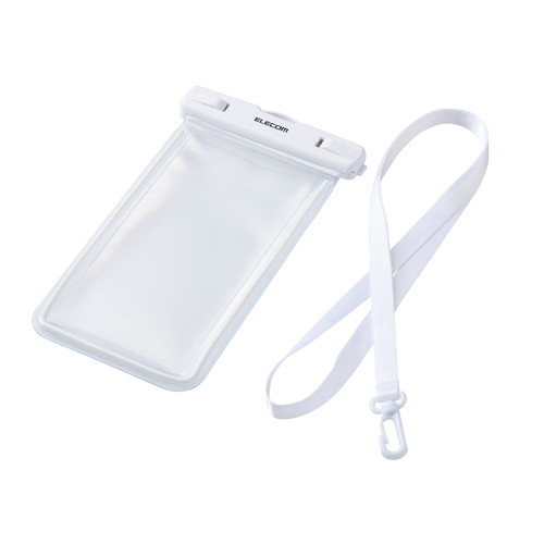 防水スマホケース 防水ポーチ IPX8 蓄光機能 顔認証対応 (防水ケース×1 ショルダーストラップ×1) ホワイト【メール便での発送商品】