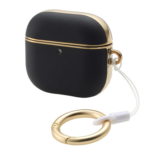 AirPods 4 ケース ソフトレザー カバー 【ワイヤレス/MagSafe充電対応】衝撃吸収 落下防止 カラビナ付 ブラック【メール便での発送商品】