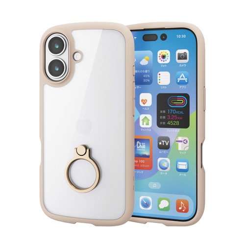【メール便での発送商品】iPhone17 ケース ハイブリッド 衝撃吸収 軽量 薄型 リング付 スタンド機能付 TOUGH SLIM LITE ベージュ