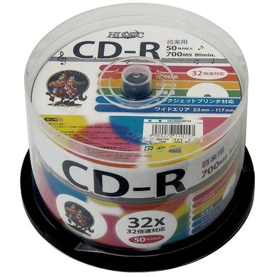 【納期目安：１週間】磁気研究所 【送料無料】HDCR80GMP50 HIDISC CD-R 700MB 50枚スピンドル 音楽用 32倍速対応 白ワイドプリンタブル