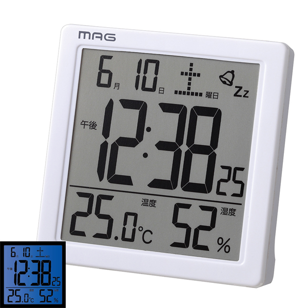 MAG 【送料無料】T-726WH-Z 温度湿度表示付きデジタル置時計 デジタル時計 カッシーニ (ホワイト) (T726WHZ)