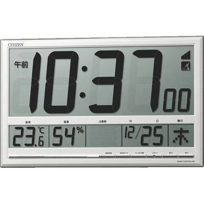 リズム 【送料無料】8RZ200-003 シチズン 電波時計 掛け時計 置き時計 デジタル 温度 湿度 カレンダー 環境目安表示付き(白) (8RZ200003)