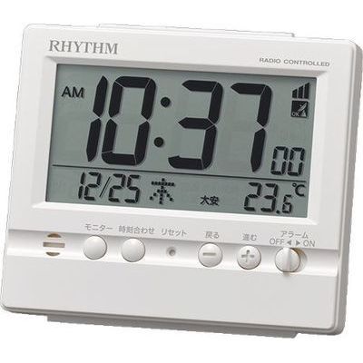 リズム 8RZ201SR03 電波時計 目覚まし時計 電子音アラーム 温度 カレンダー ライト付き フィットウェーブヴィスタ(白)
