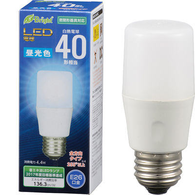 オーム電機 LDT4D-G-AG20 LED電球 T形(40形相当/600lm/昼光色/E26/全方向配光255°/密閉形器具対応) (LDT4DGAG20)