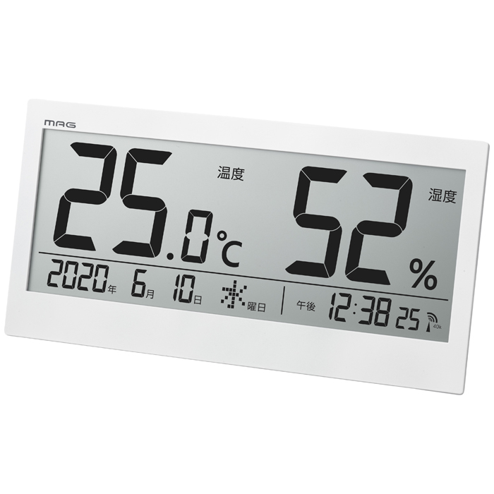 MAG 【送料無料】TH-107WH-Z 法人企業 オフィス 電波時計付き大型温湿度計 MAGデジタル温度湿度計 ビッグメーター (ホワイト) (TH107WHZ)