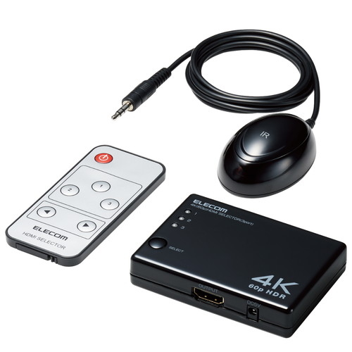 エレコム 【送料無料】DH-SW4KA31BK HDMI 切替器 タイプA×3入力 1出力 4K 60Hz HDMI2.0b ミラーリング リモコン付き ブラック (DHSW4KA3