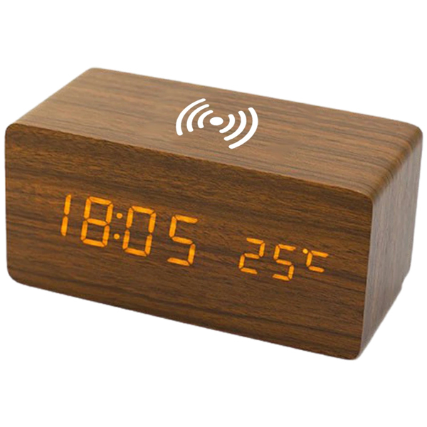 【納期目安：１週間】ゴルウィス 【送料無料】clock0002-1size-dbrown ワイヤレス充電機能付き木目調デジタル時計(ダークブラウン) (cloc